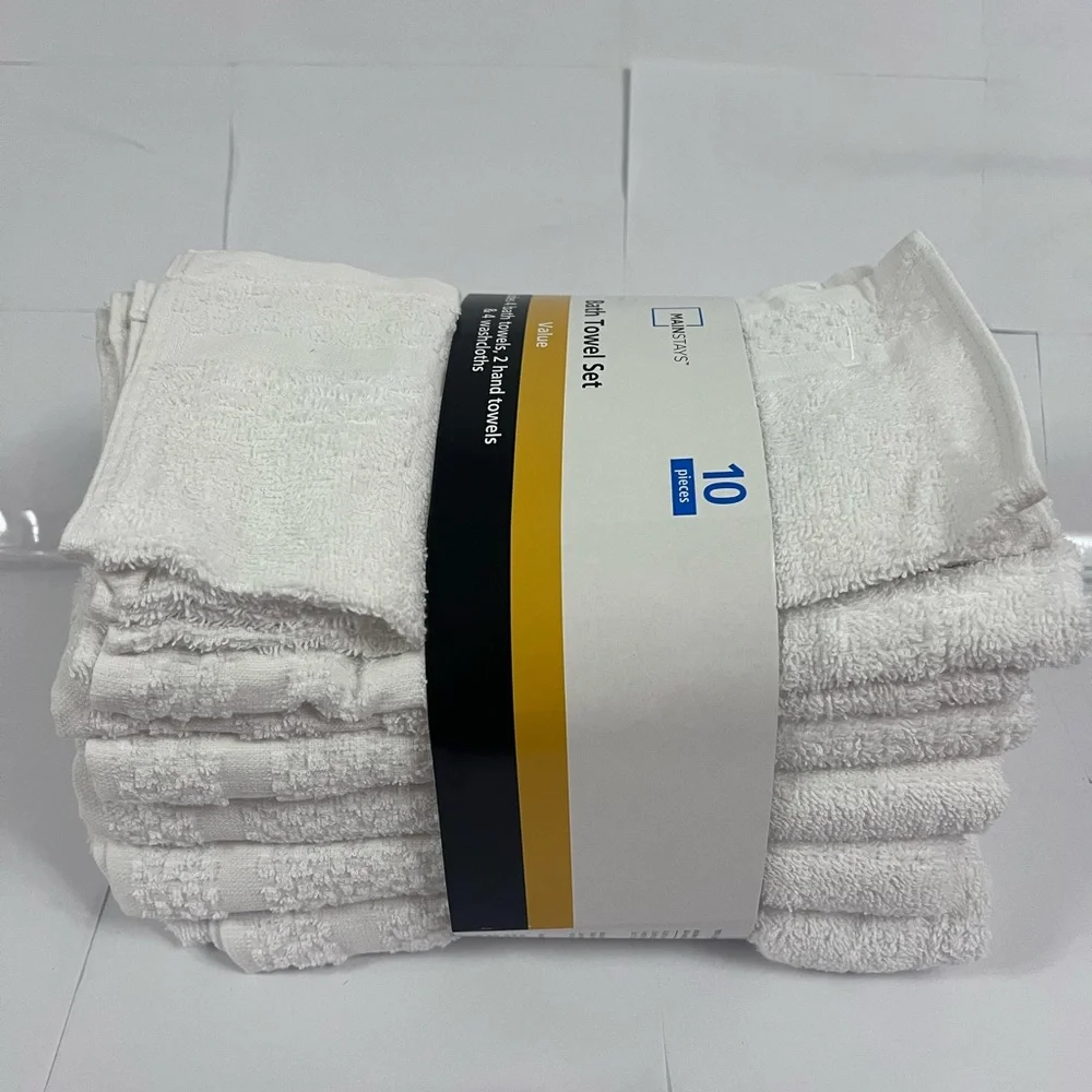 Mainstays White Towel Set 100% Cotton 10 Pieces
